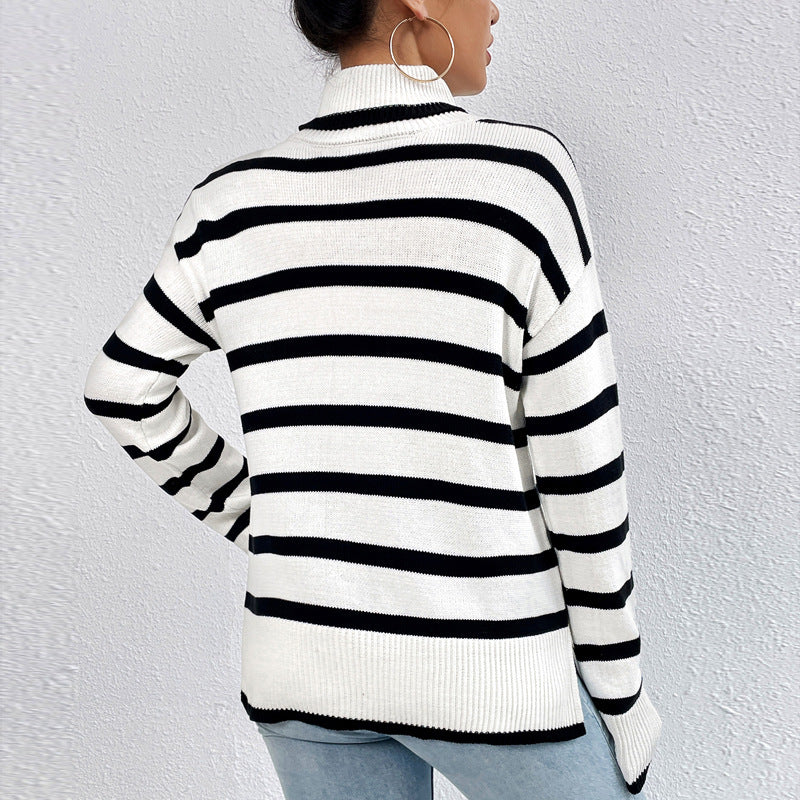 Stylish long sleeve sweater with high collar for women. 4