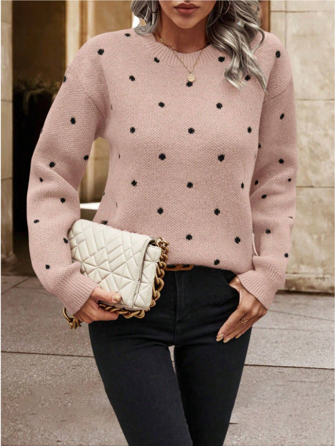 Stylish ladies long sleeve sweater with polka dot design 11