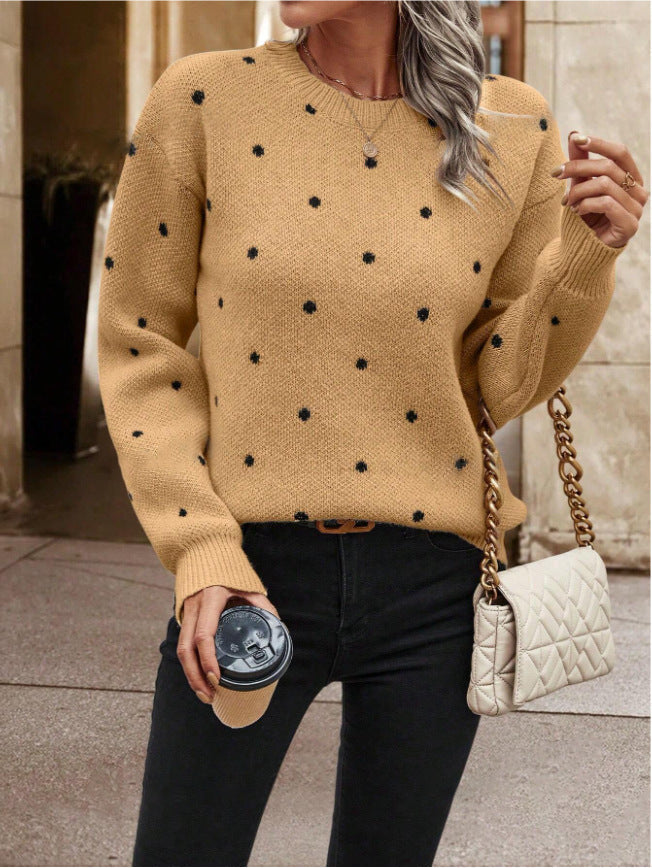 Stylish ladies long sleeve sweater with polka dot design 3