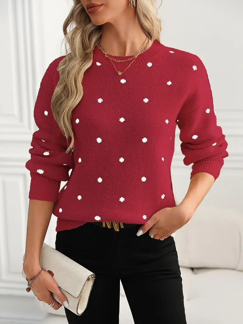 Stylish ladies long sleeve sweater with polka dot design 4