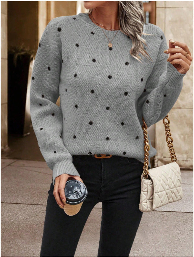 Stylish ladies long sleeve sweater with polka dot design 9