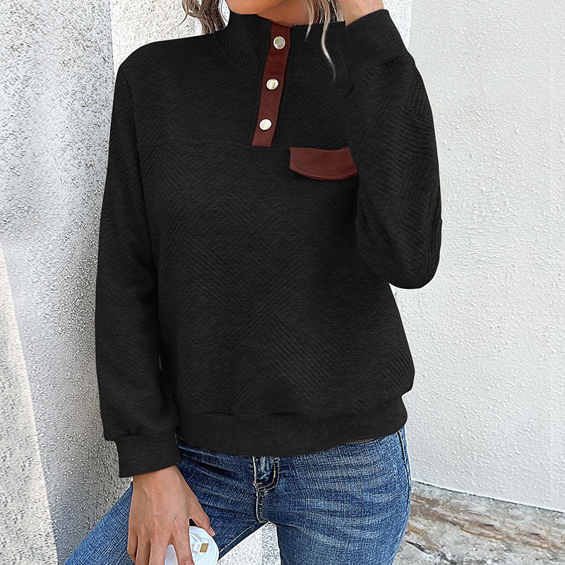 Elegant ladies turtleneck sweater with button details in blue. 2