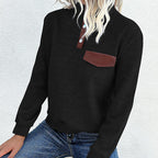 Elegant ladies turtleneck sweater with button details in blue. 3