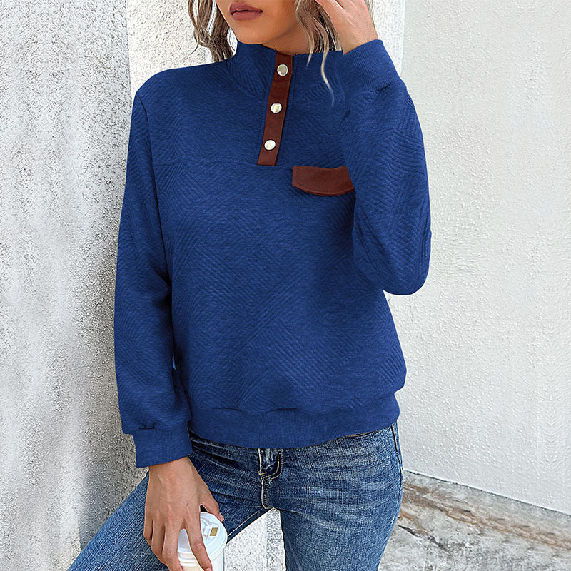Elegant ladies turtleneck sweater with button details in blue. 7