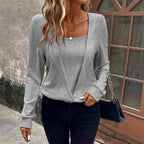 Elegant Ladies V-Neck Long Sleeve Sweater in high-quality knit. 2