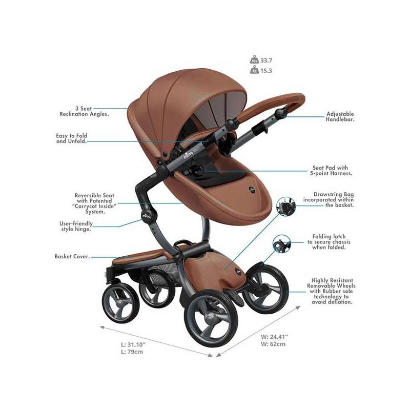 Luxury Stroller with Convertible Seat in Brown 4