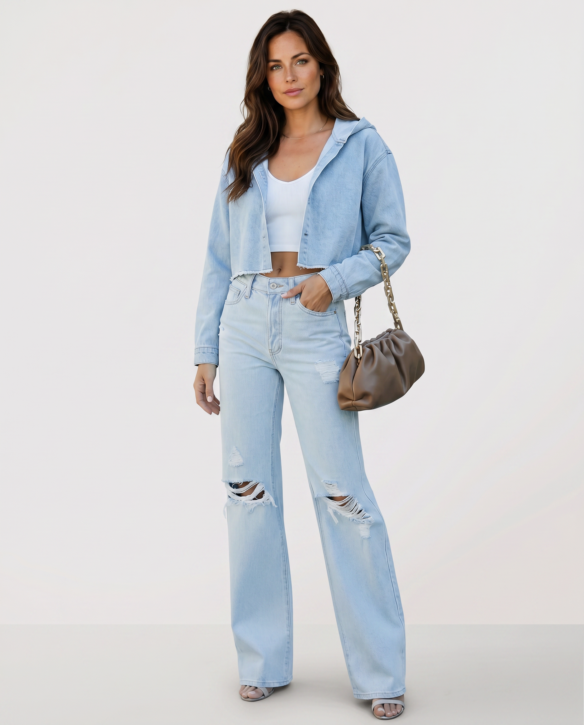 Roxie wide jeans with distressed knees for casual wear 4