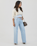 Roxie wide jeans with distressed knees for casual wear 5