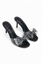 Sparkling Darling Jelly Bow Heels in Black with crystal bow detail. 3