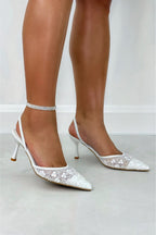 Sparkling Luna Petal Slingback Heels in ivory with floral appliqués 3