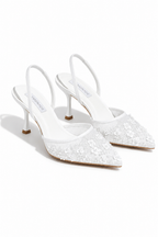 Sparkling Luna Petal Slingback Heels in ivory with floral appliqués 4