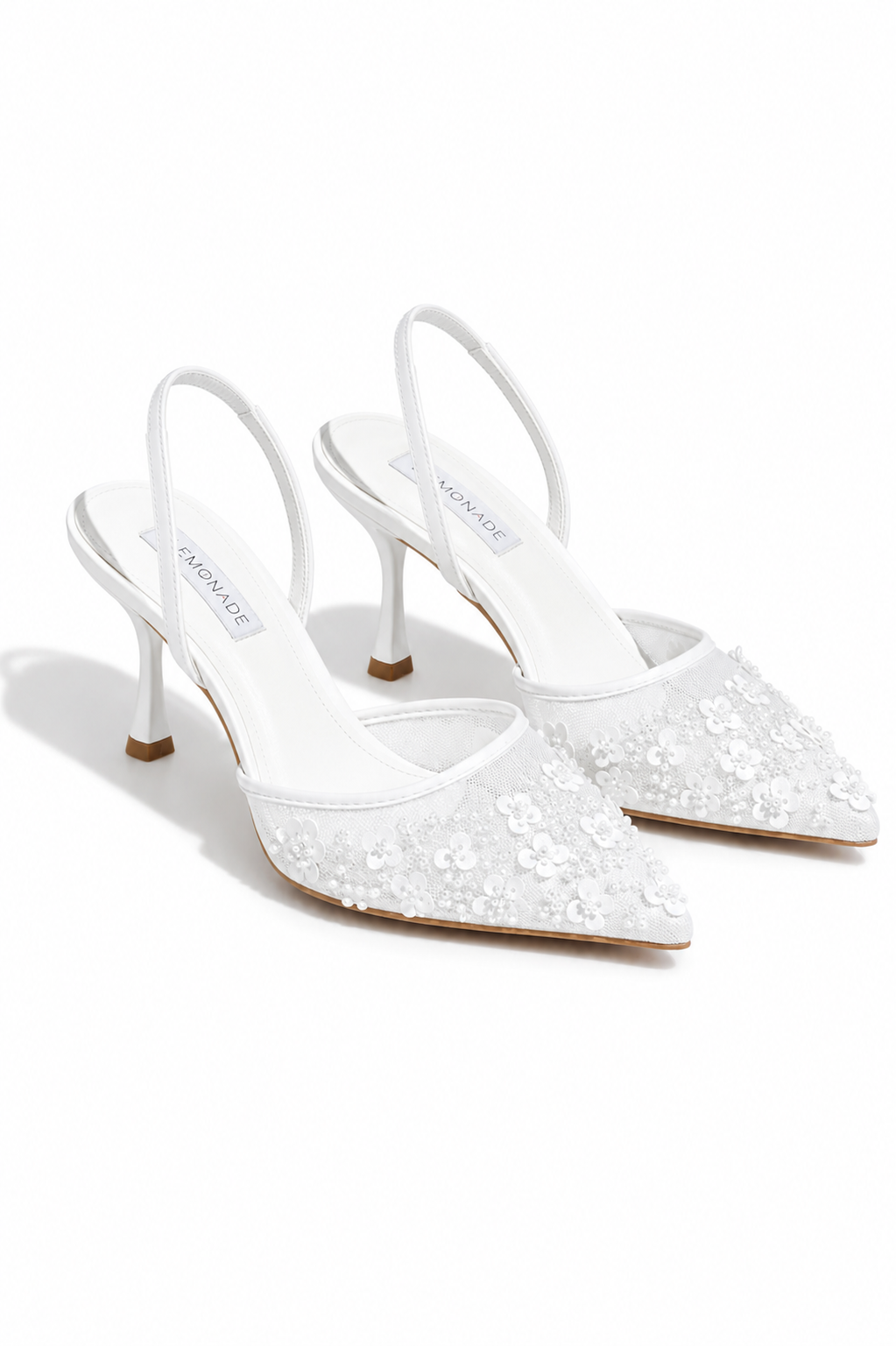 Sparkling Luna Petal Slingback Heels in ivory with floral appliqués 4