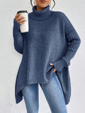 Stylish oversized turtleneck sweater with ribbed collar