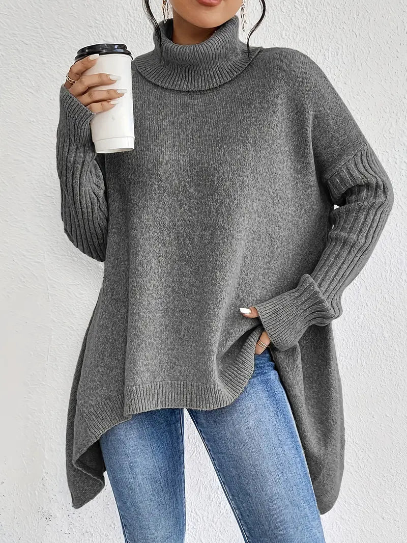 Stylish oversized turtleneck sweater with ribbed collar 7