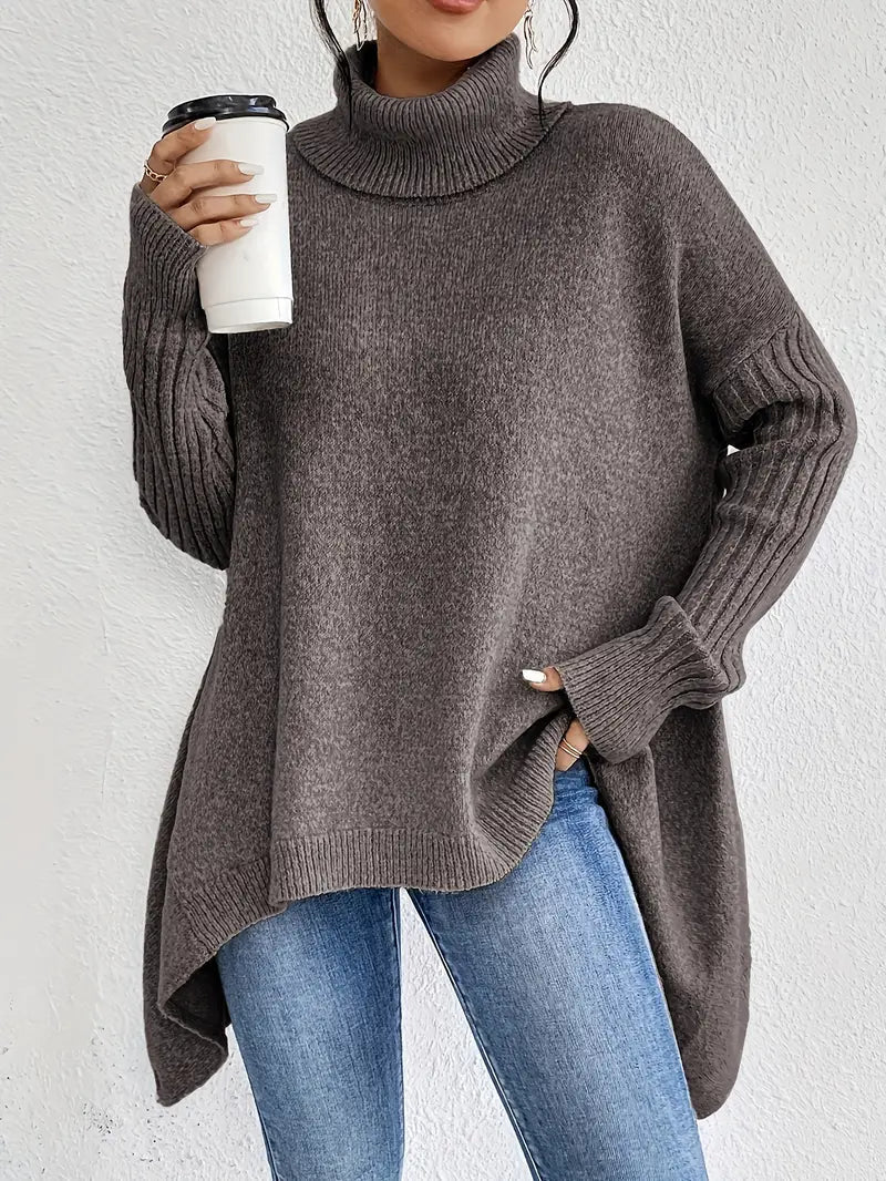 Stylish oversized turtleneck sweater with ribbed collar 8