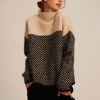 Stylish women's turtleneck sweater with herringbone pattern