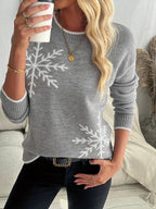 Stylish women's sweater with snowflake pattern, perfect for winter wear. 3