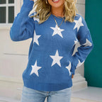 Stylish women's sweater with star pattern in blue color.