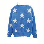 Stylish women's sweater with star pattern in blue color. 2
