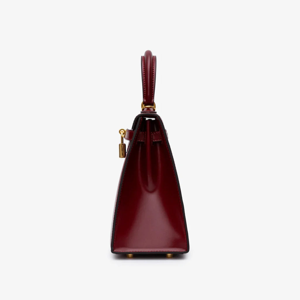 Vanessa Elegant mini handbag in burgundy and black leather. 12