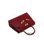 Vanessa Elegant mini handbag in burgundy and black leather. 13