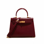 Vanessa Elegant mini handbag in burgundy and black leather. 9