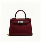 Elegant mini handbag made of genuine leather in burgundy and black. 2