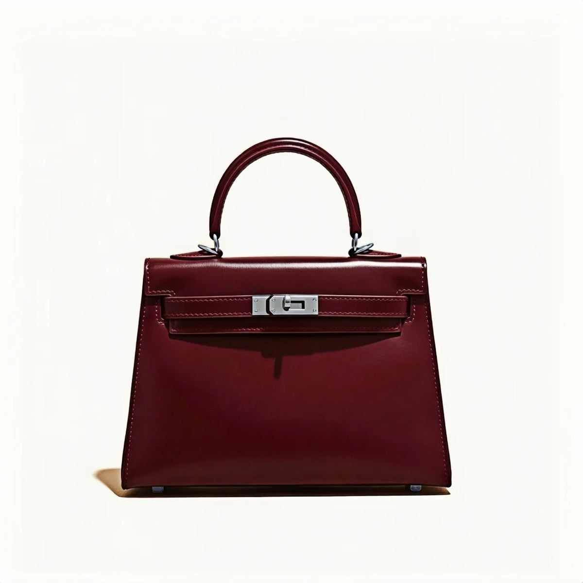 Elegant mini handbag made of genuine leather in burgundy and black. 2