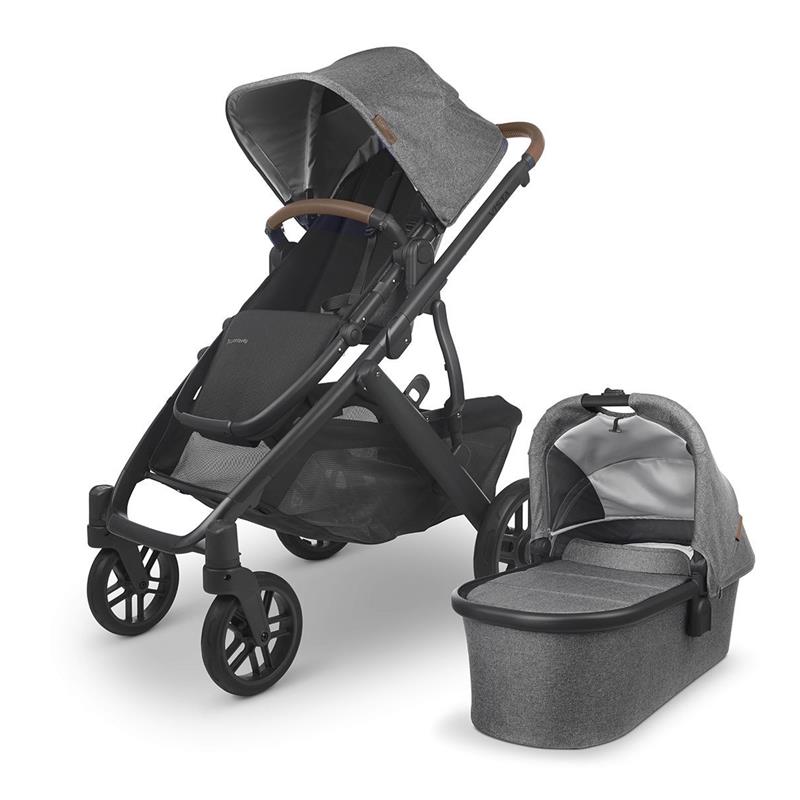 Stroller with Bassinet and Adjustable Canopy in Gray