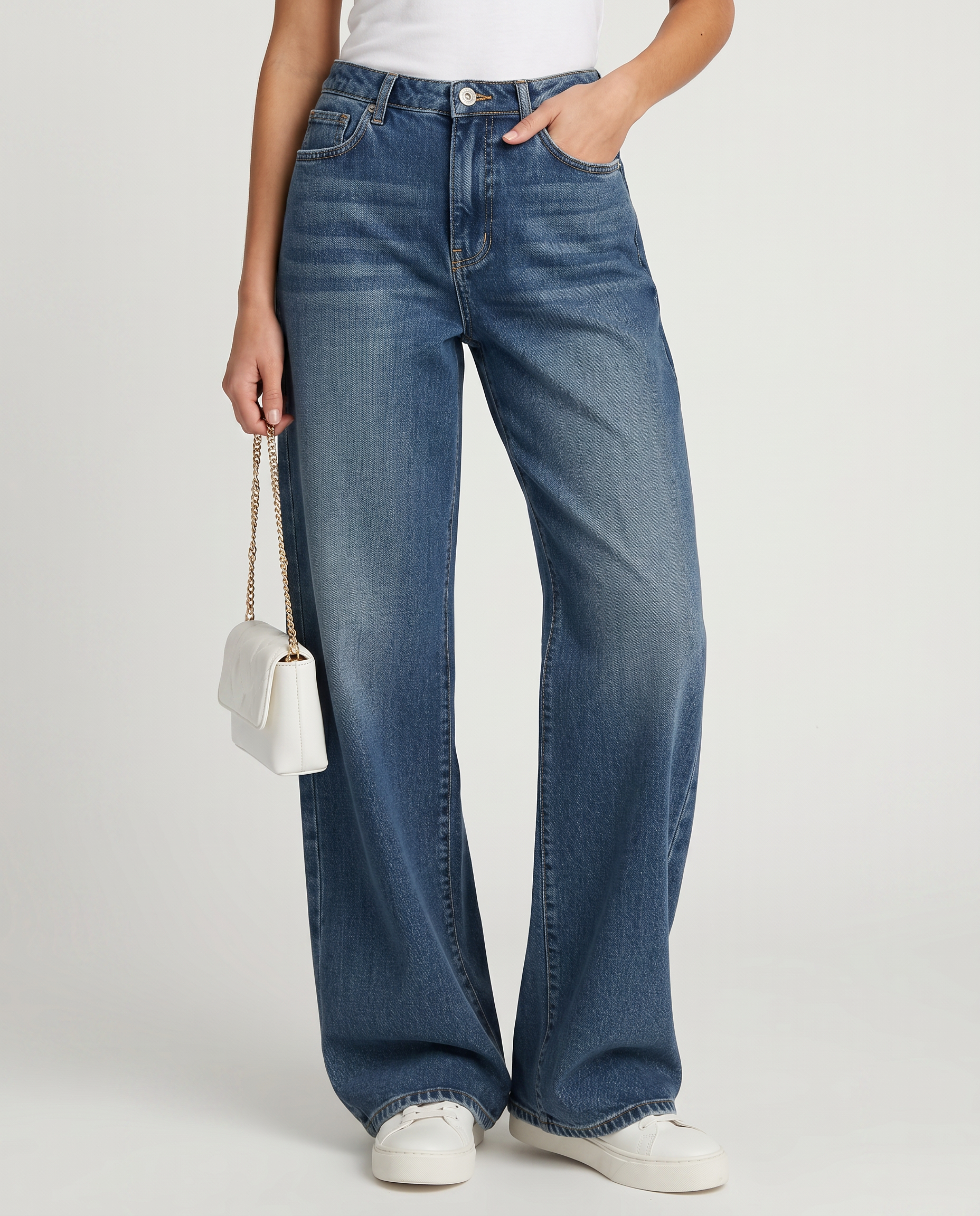 Warm Amie wide jeans with fleece lining for women