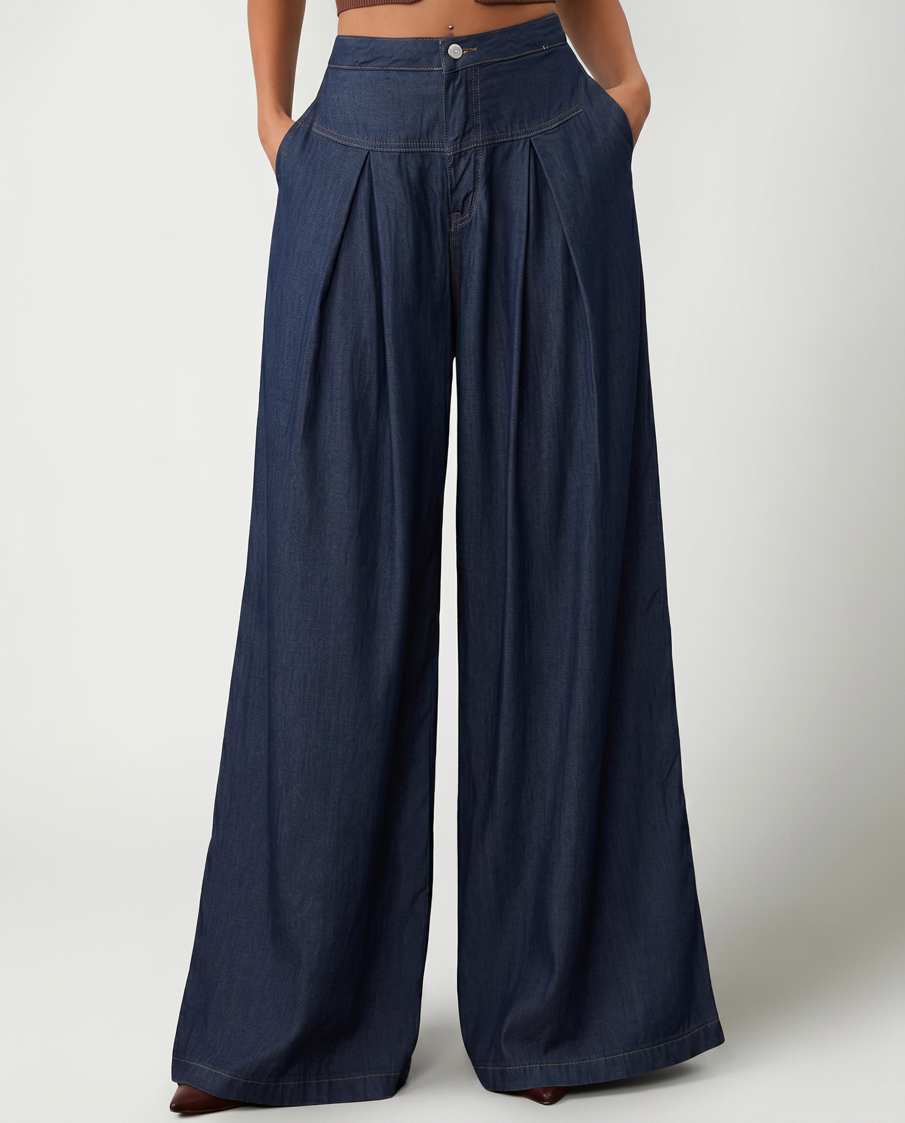 Stylish wide jeans for women in navy blue denim.
