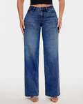 Comfortable wide jeans with mid waist and relaxed fit for women.