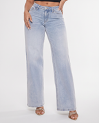 Comfortable wide jeans with mid waist and relaxed fit for women. 8