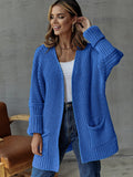 Women's comfortable cardigan with practical pockets in various colors.