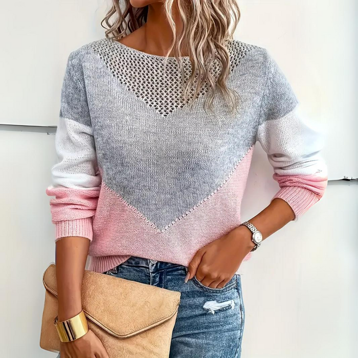 Elegant women's loose fit cotton sweater in gray.
