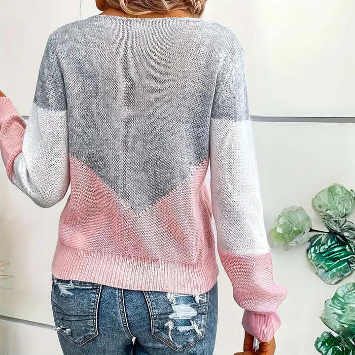 Elegant women's loose fit cotton sweater in gray. 2