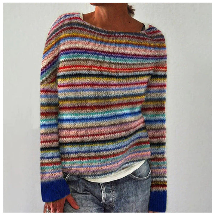 Women's Comfortable Knitted Sweater with Round Neck
