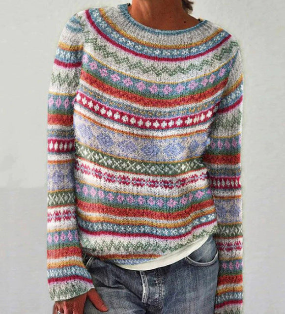 Women's Comfortable Knitted Sweater with Round Neck 2
