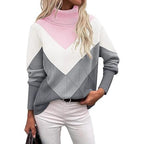 Elegant women's long sleeve knitted sweater with high collar in soft yarn. 2