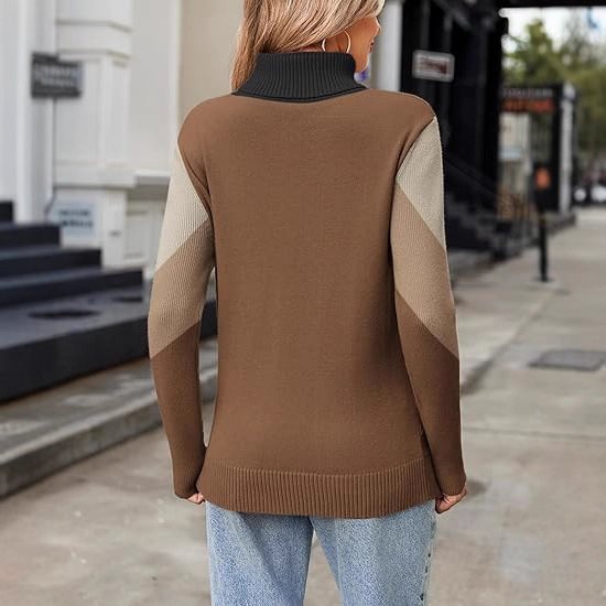 Elegant women's long sleeve knitted sweater with high collar in soft yarn. 4