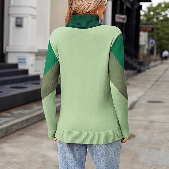 Elegant women's long sleeve knitted sweater with high collar in soft yarn. 5