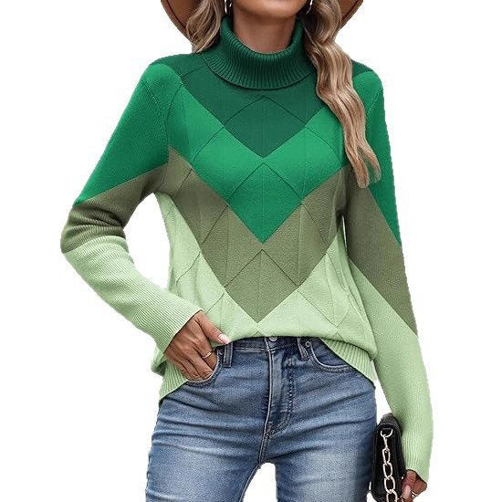 Elegant women's long sleeve knitted sweater with high collar in soft yarn. 6