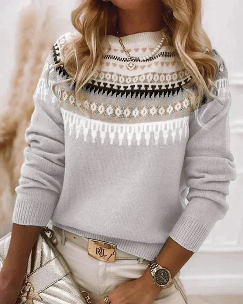 Cozy women's knitted sweater with Nordic pattern, perfect for any occasion.