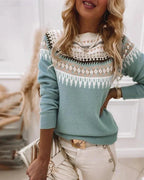 Cozy women's knitted sweater with Nordic pattern, perfect for any occasion. 2