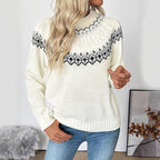 Women's Long Sleeve Cotton Sweater in White, perfect for winter warmth and comfort. 2