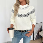 Women's Long Sleeve Cotton Sweater in White, perfect for winter warmth and comfort. 4