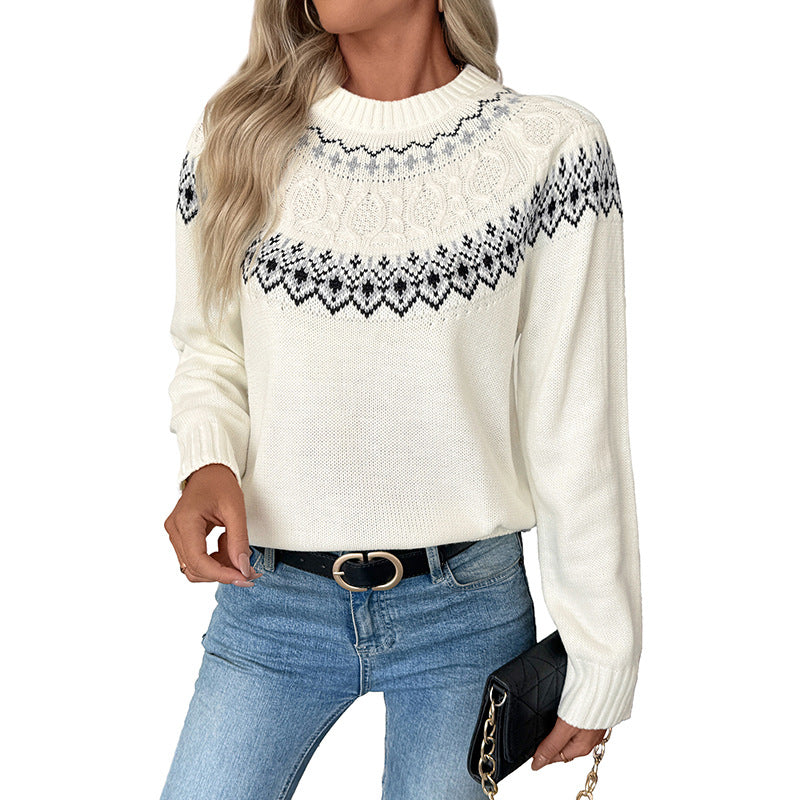 Women's Long Sleeve Cotton Sweater in White, perfect for winter warmth and comfort. 6