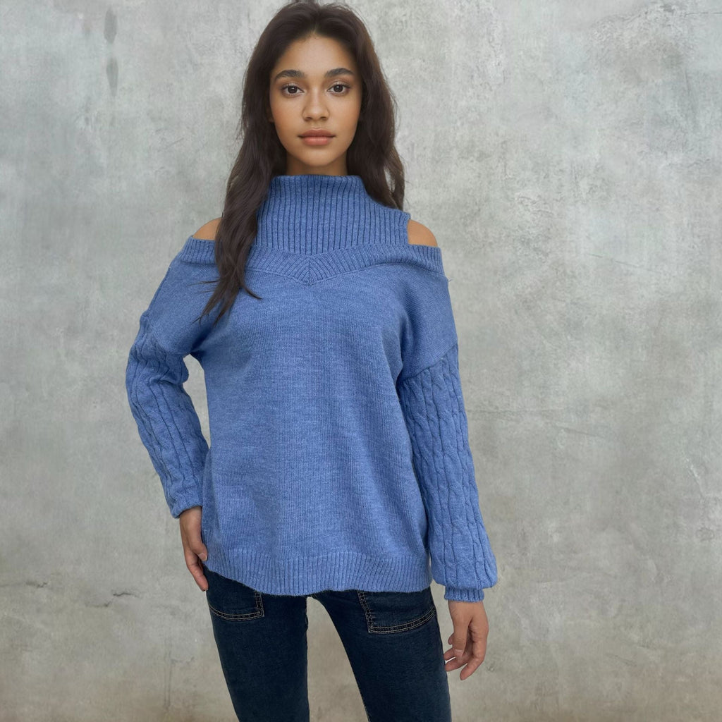 Elegant off-shoulder knitted sweater for women