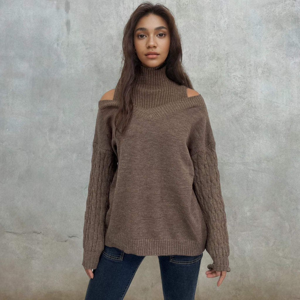 Elegant off-shoulder knitted sweater for women 2