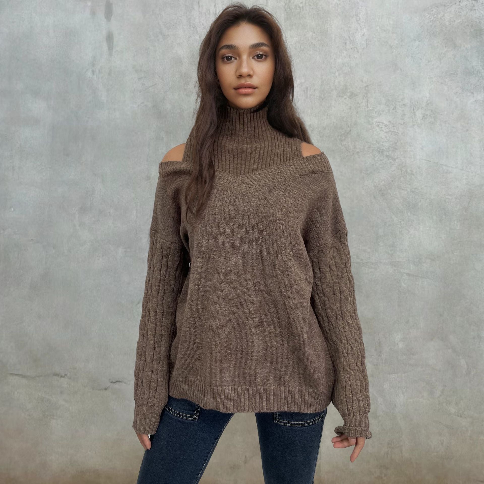 Elegant off-shoulder knitted sweater for women 2